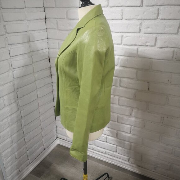 Catherine Stewart Ladies Size Medium Lime Green Leather Jacket / Blazer - Picture 8 of 11